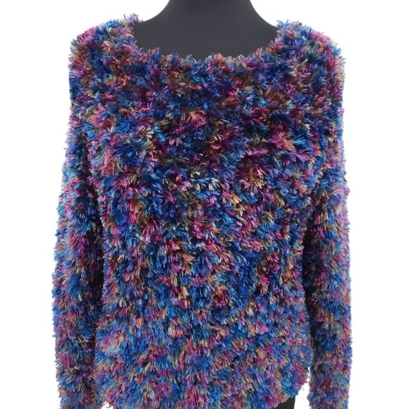 VTG 90s Cache Multicolor Fuzzy Eyelash Stretch Knit Pullover Sweater Size L - Picture 3 of 9